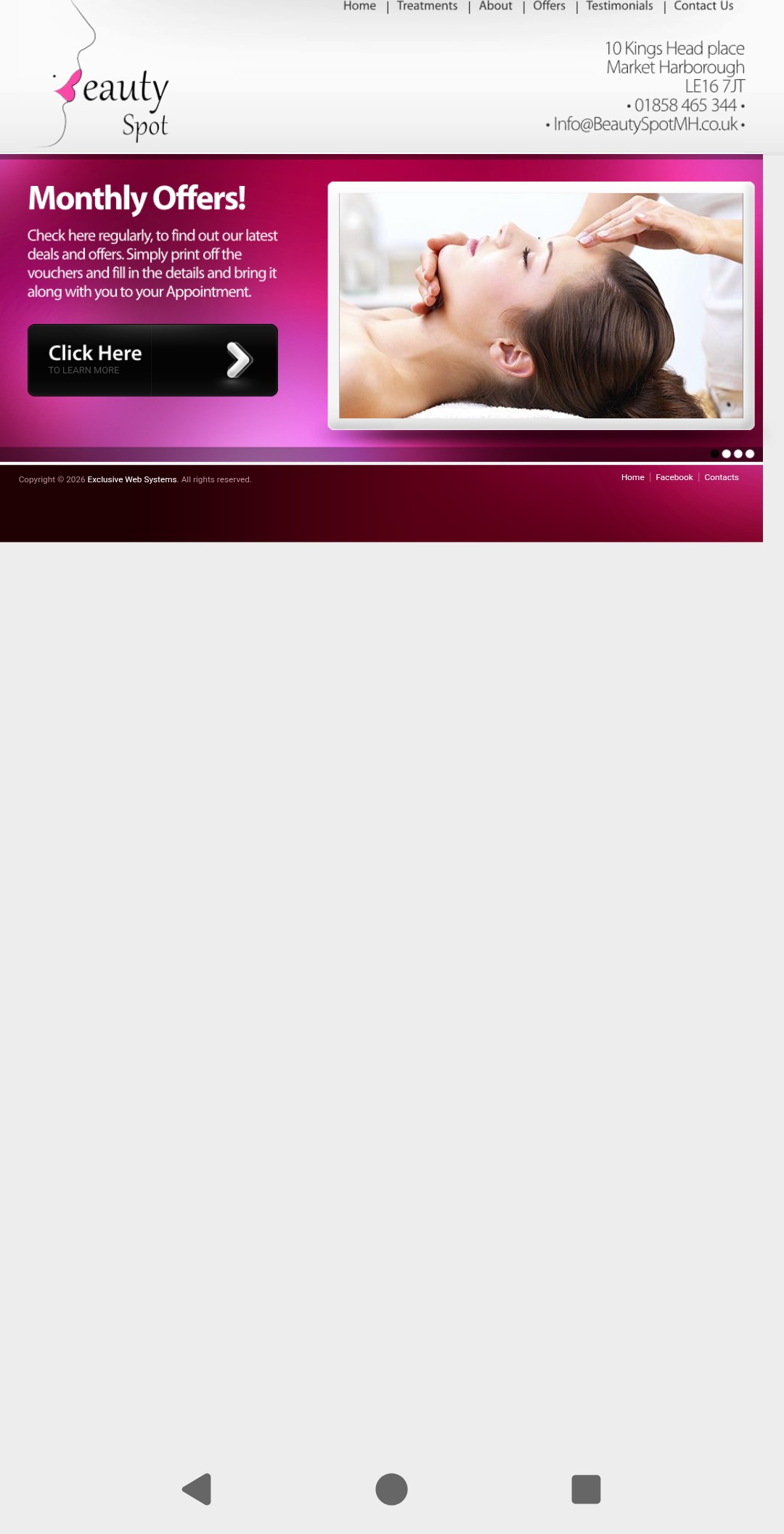 Beauty Spot’s previous website displayed on a mobile screen